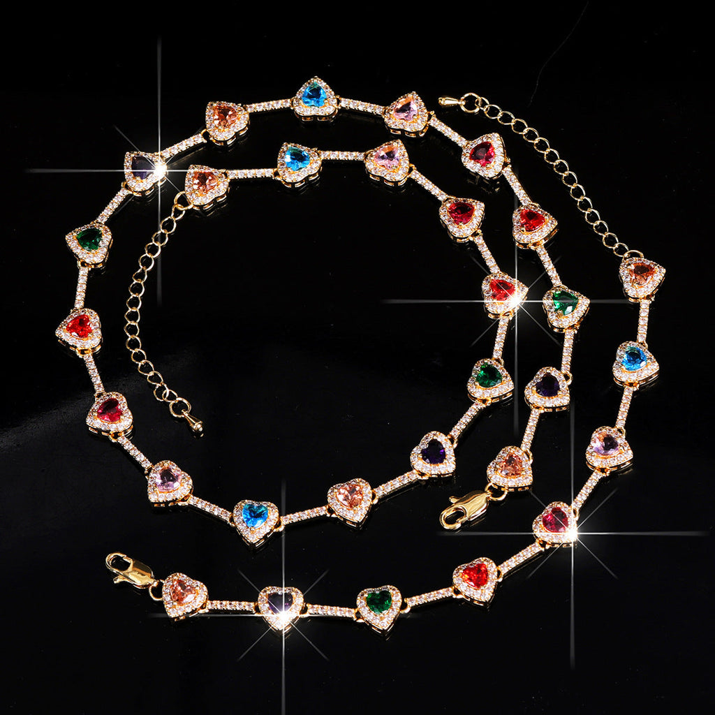 Colorful Heart Diamond Bracelet Necklace