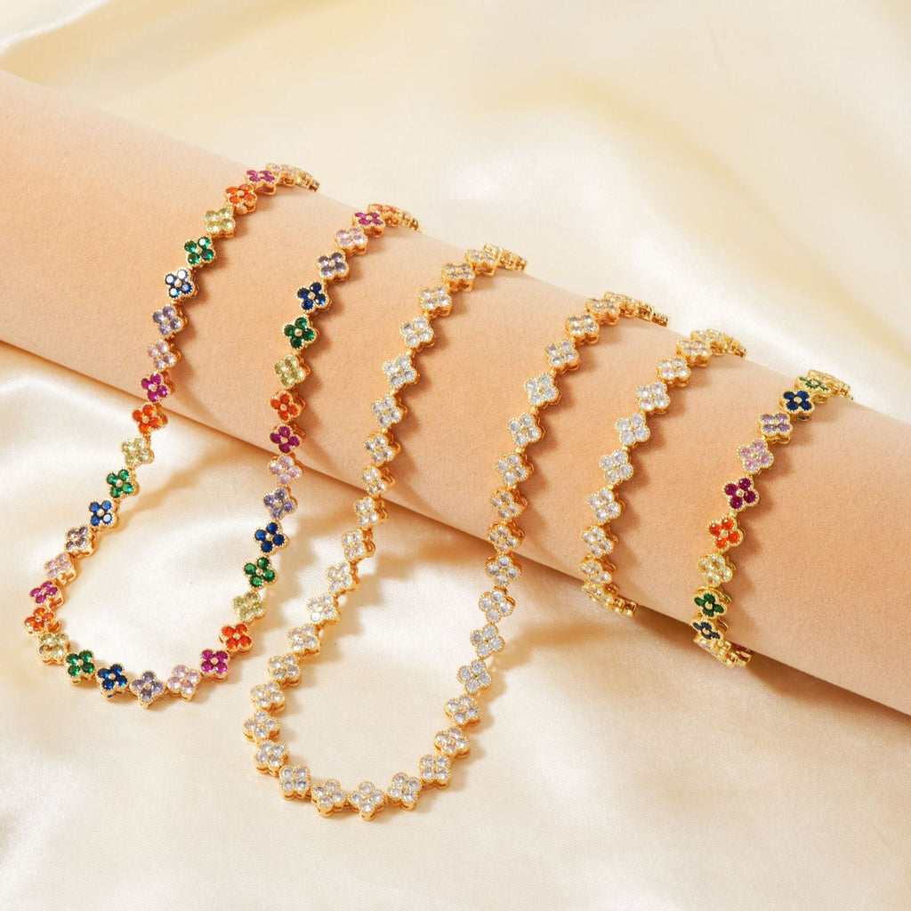 Colorful Clover Diamond Bracelet Necklace
