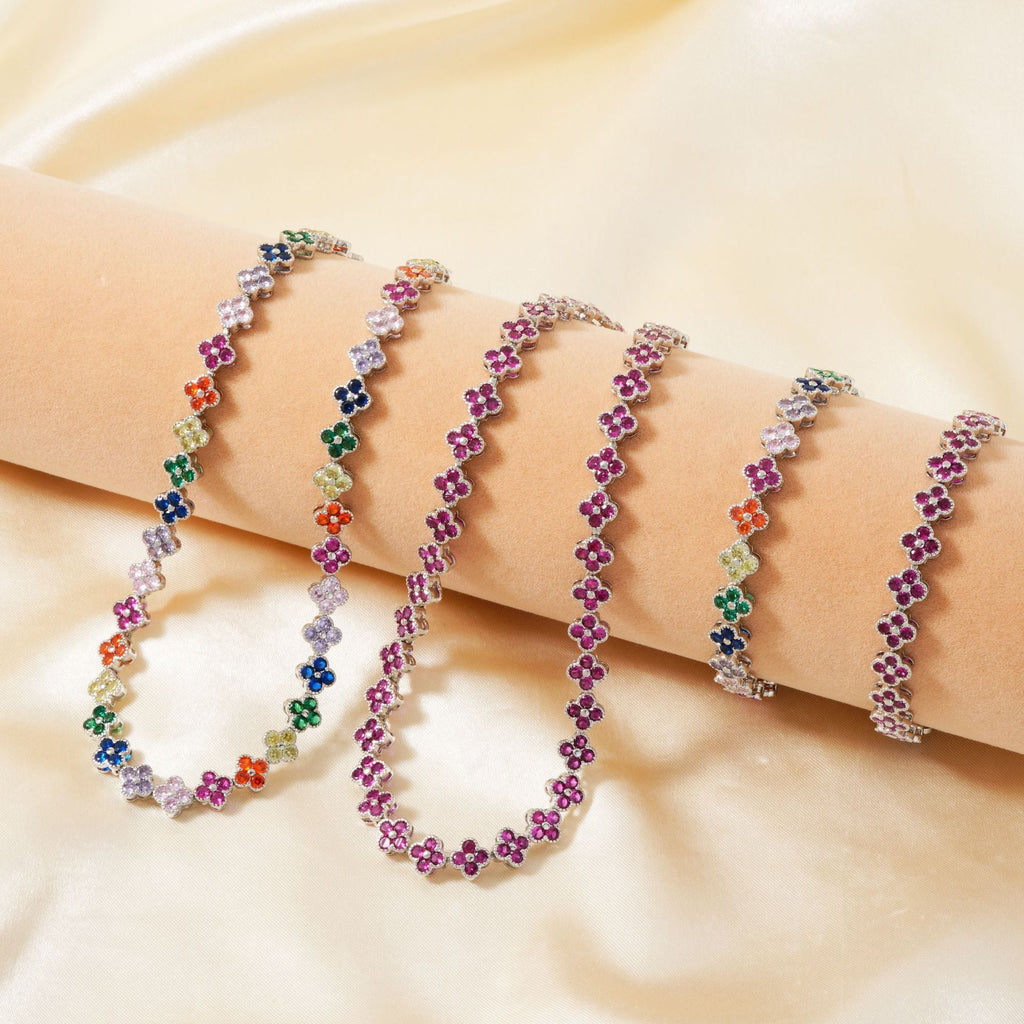 Colorful Clover Diamond Bracelet Necklace