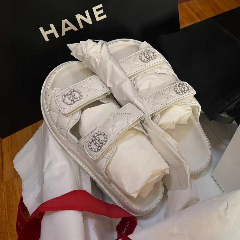 Chanel White Black Leather Sandal
