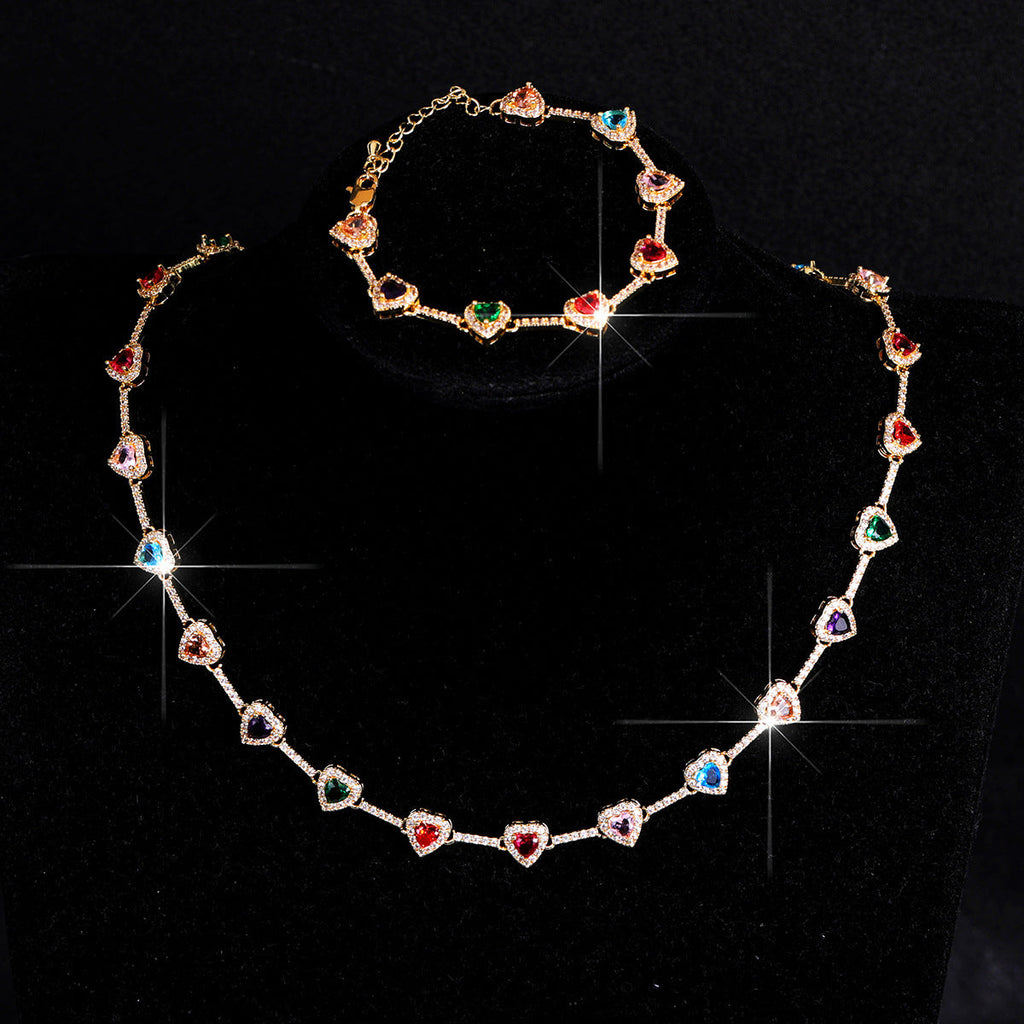 Colorful Heart Diamond Bracelet Necklace