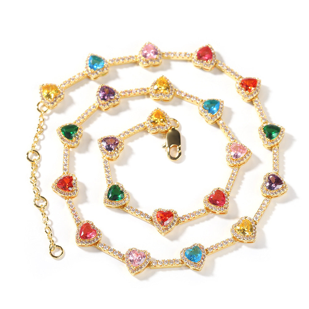 Colorful Heart Diamond Bracelet Necklace