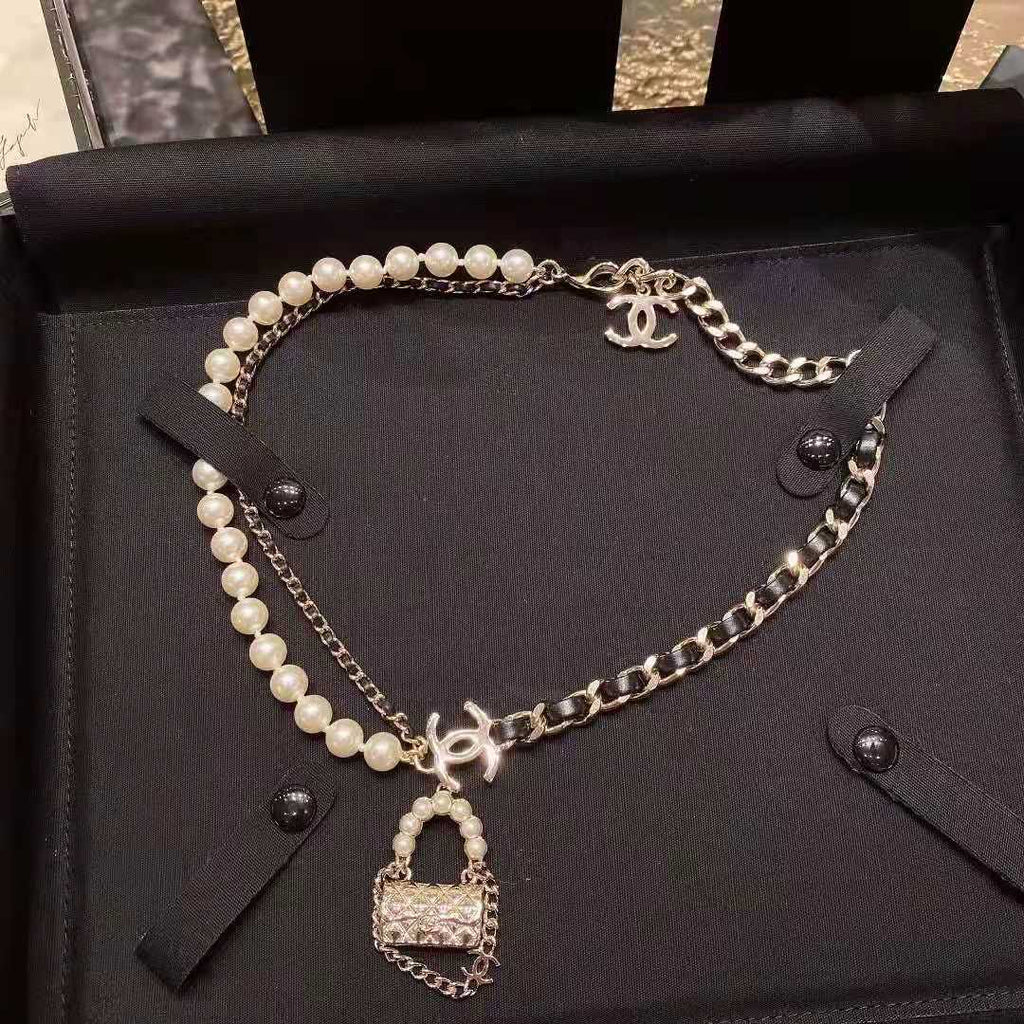 Chanel Leather Gold Bag Necklace