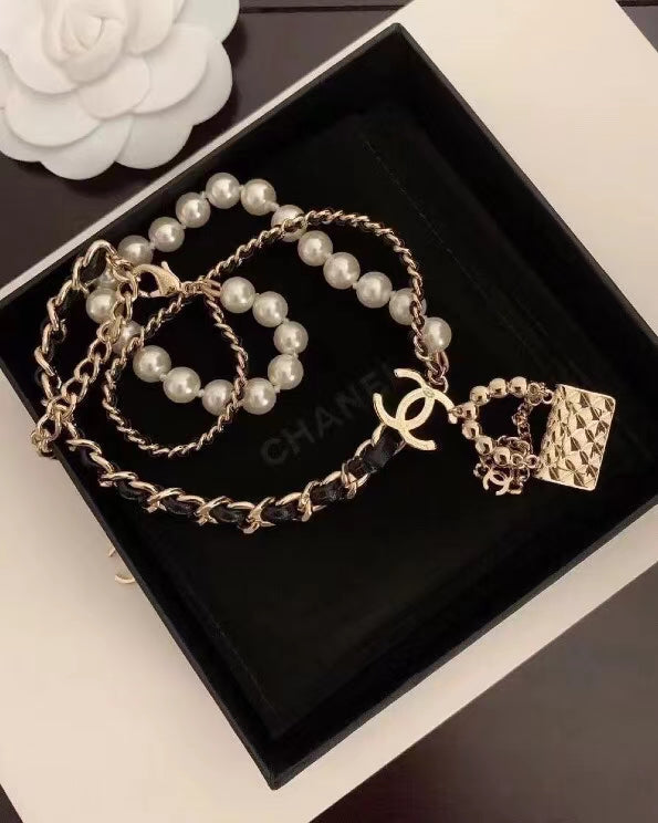 Chanel Leather Gold Bag Necklace