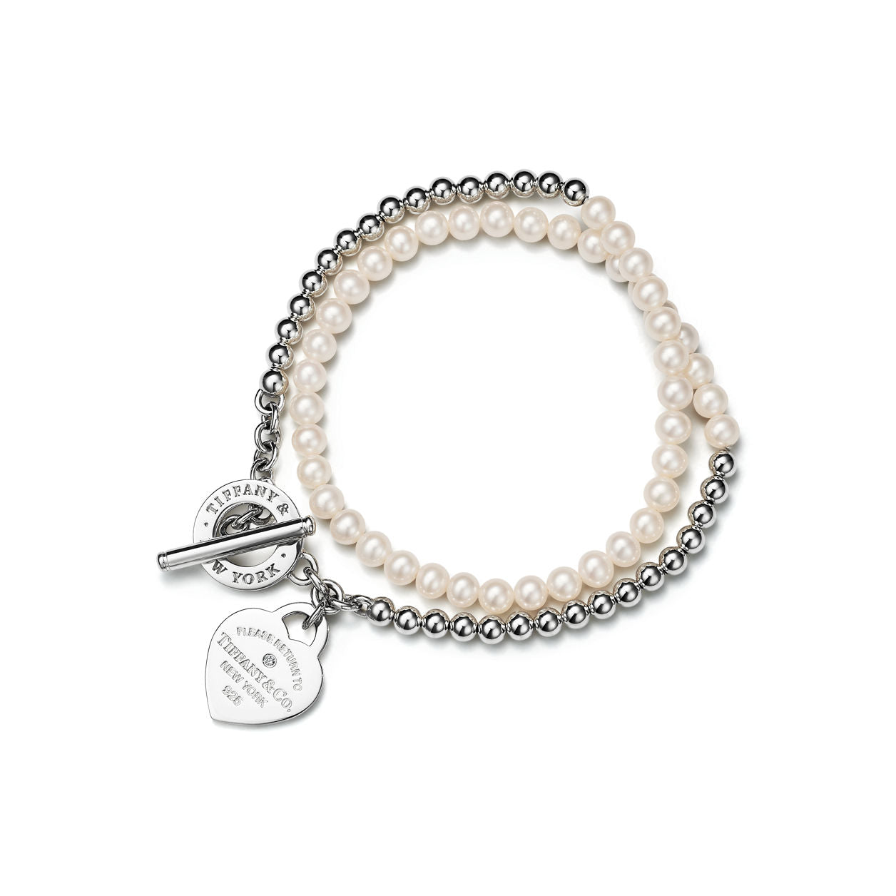 Tiffany Return to Tiffany Wrap Bracelet in Silver with Pearls and a Diamond (21cm)
