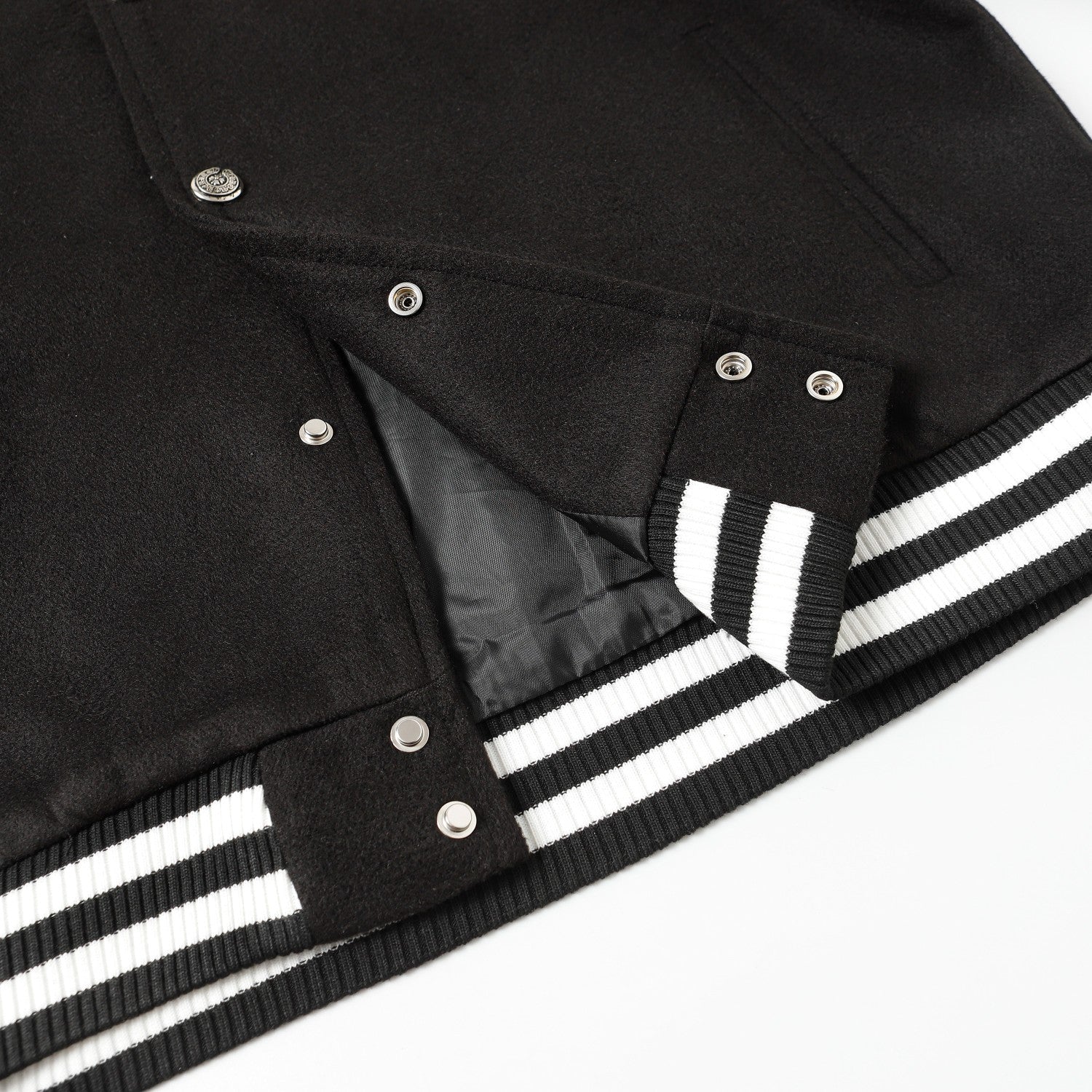 Cross Embroidered Leather Sleeve Varsity Jacket - Black Street Style 116