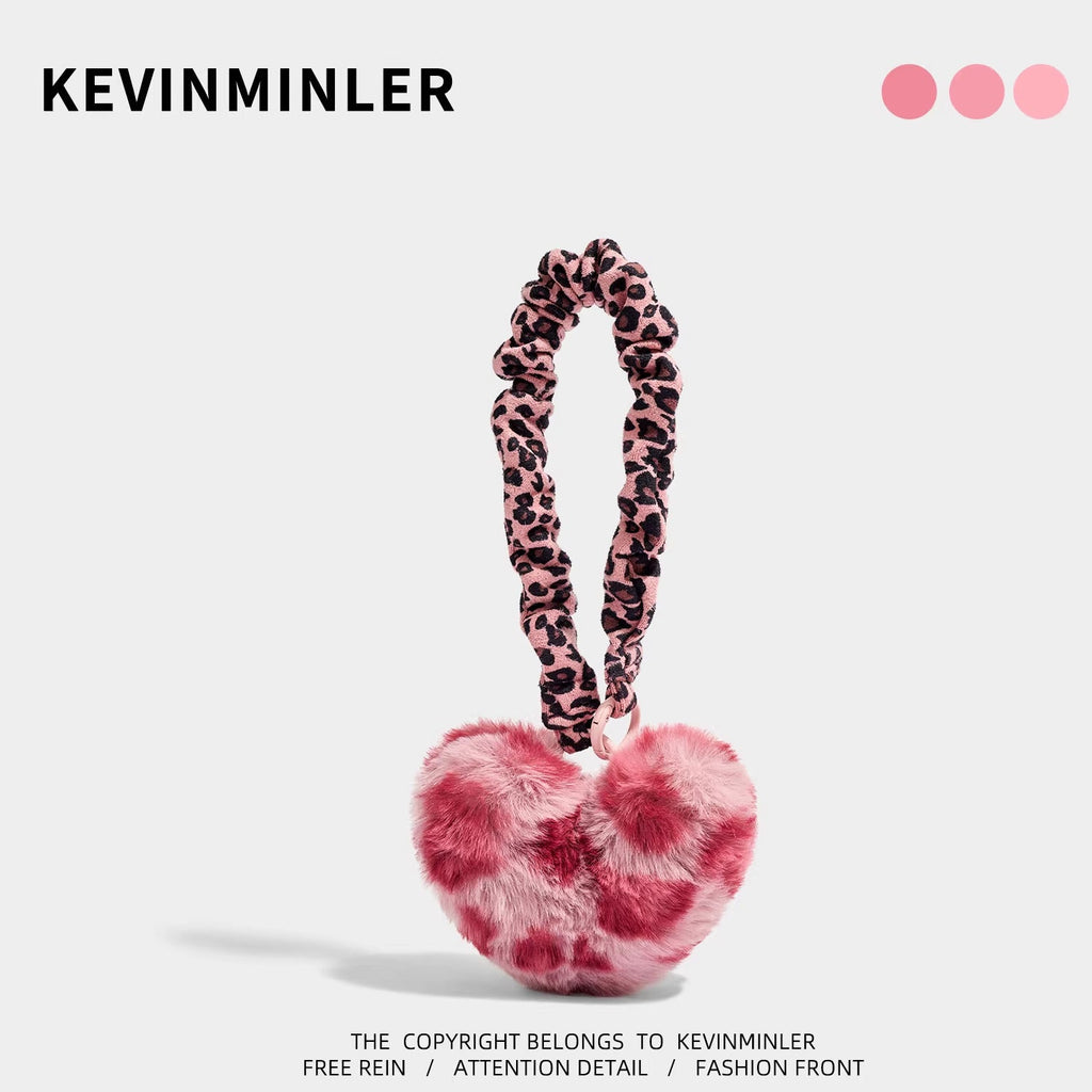 Fluffy Printed Heart Bag Charm