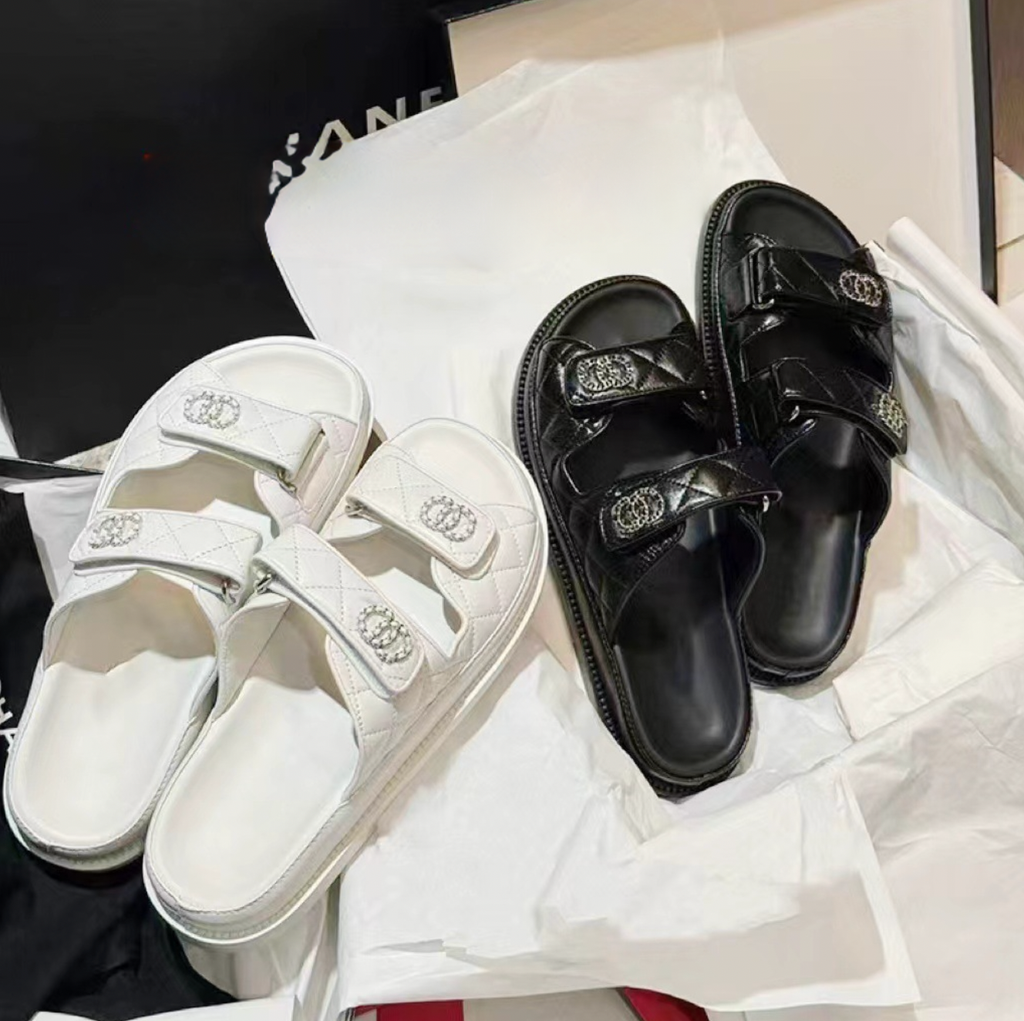 Chanel White Black Leather Sandal