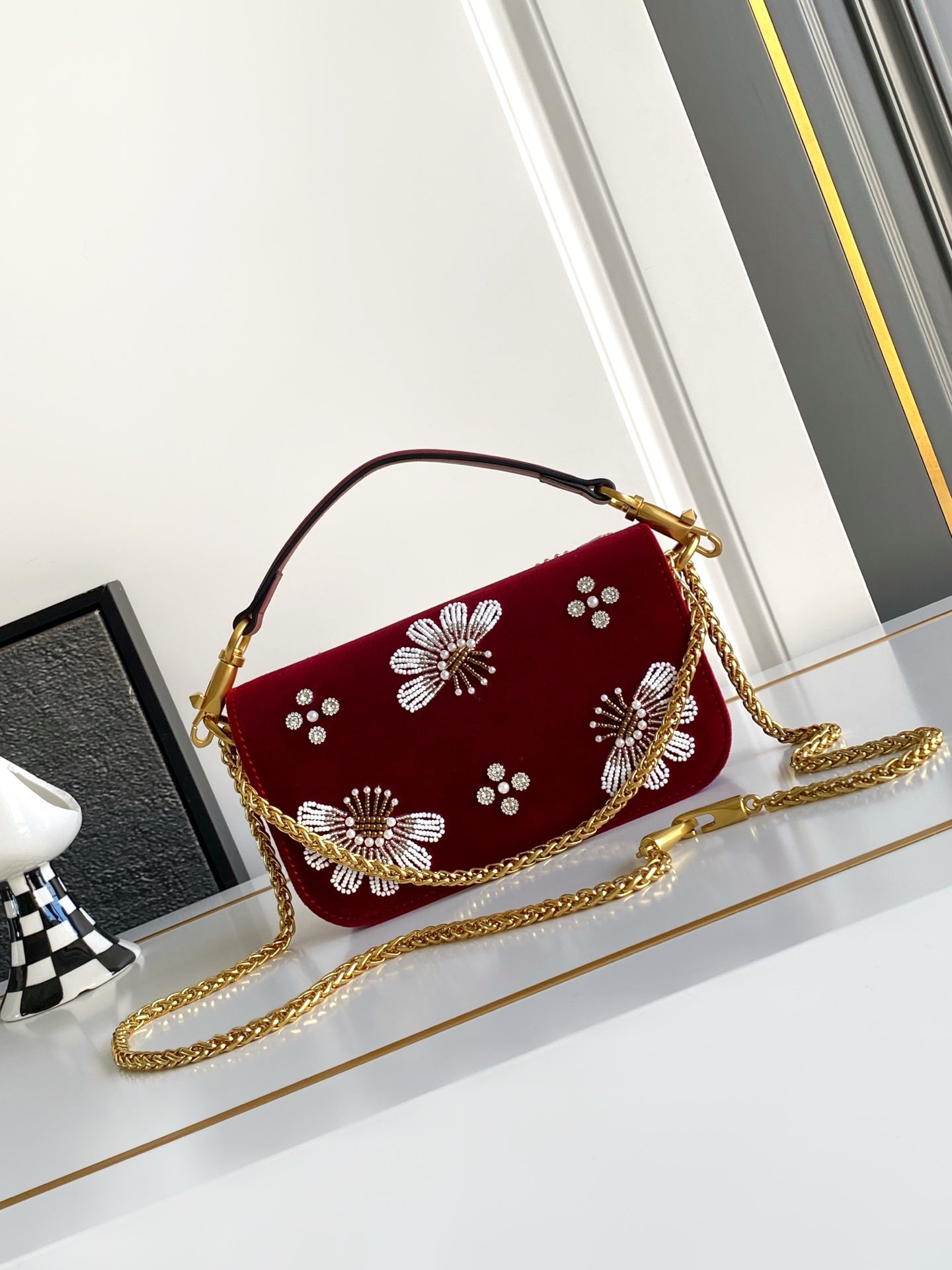 Valentino Red Velvet Handbag