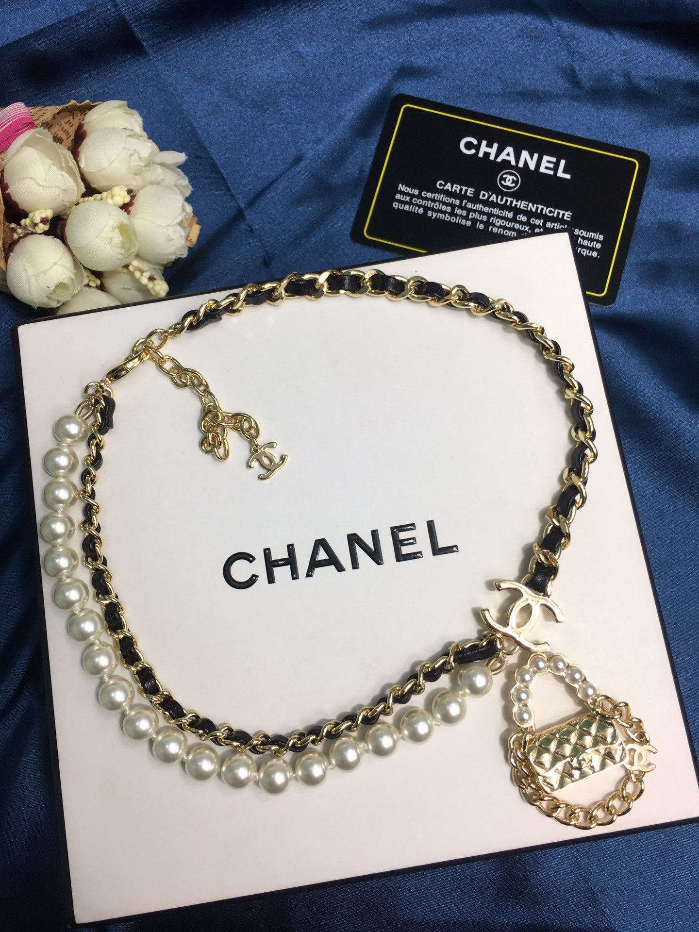 Chanel Leather Gold Bag Necklace