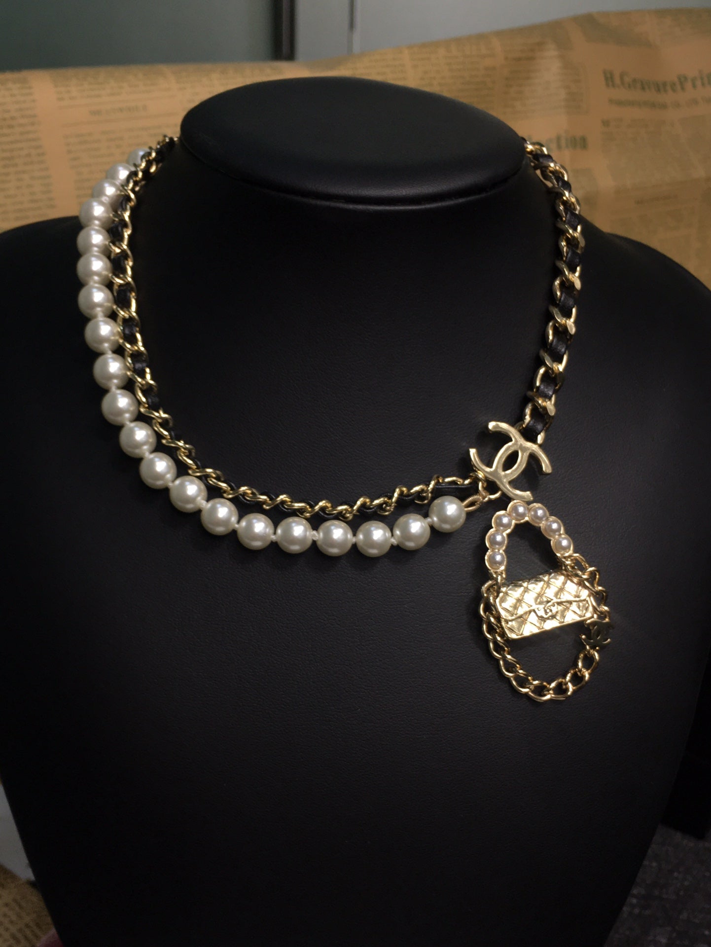 Chanel Leather Gold Bag Necklace